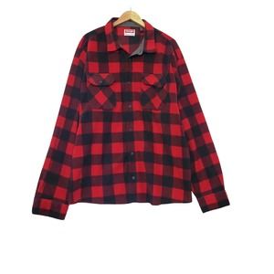 Wrangler Premium Quality Men’s Red Black Buffalo Plaid Flannel Shacket Shirt 3XL
